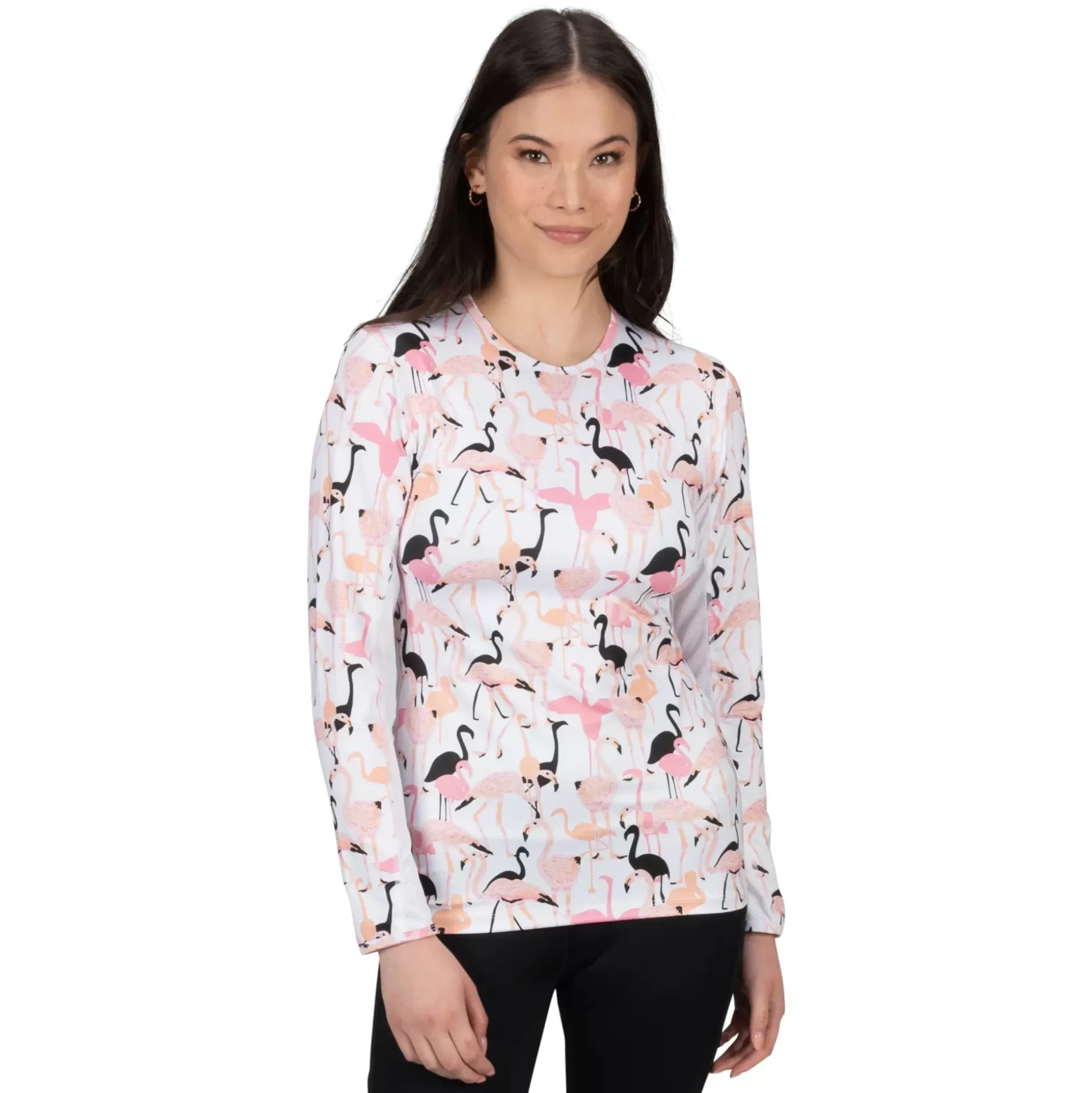 ASPIRATION^Nancy Lopez Aspiration Long Sleeve Flamingo White / Black Multi (Flamingo Print)