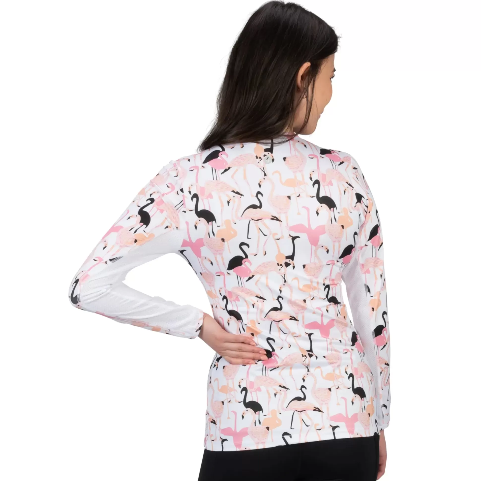 ASPIRATION^Nancy Lopez Aspiration Long Sleeve Flamingo White / Black Multi (Flamingo Print)