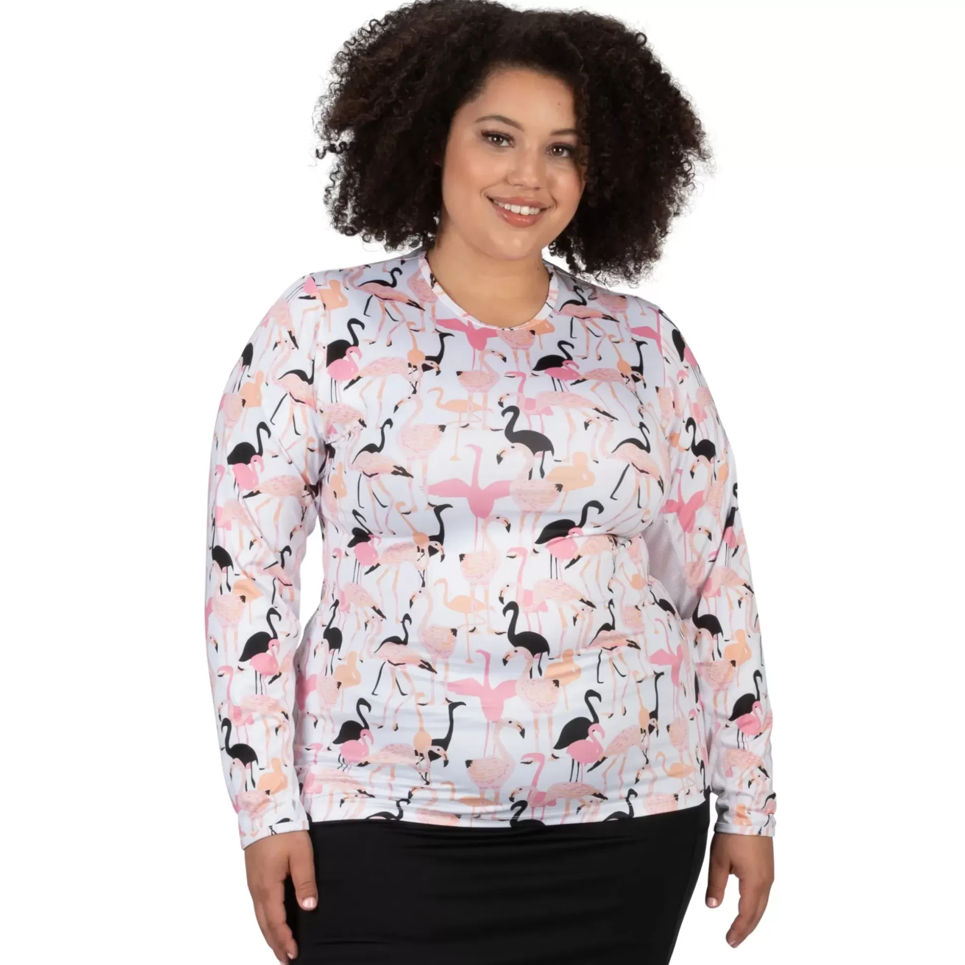 LONG SLEEVE^Nancy Lopez Aspiration Long Sleeve Flamingo Plus White / Black Multi (Flamingo Print)