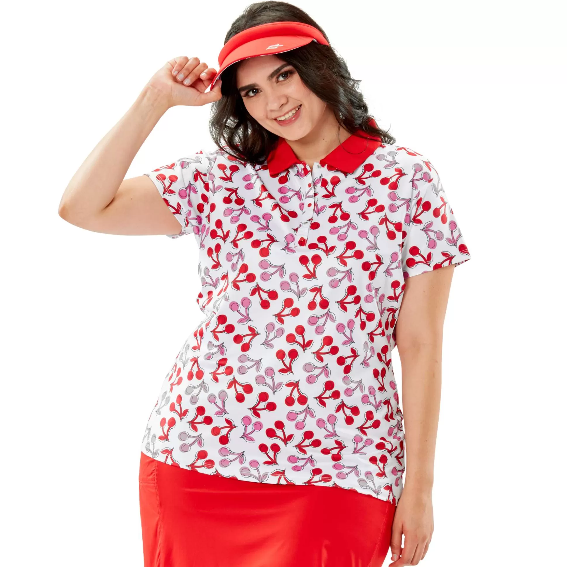 SHORT SLEEVE^Nancy Lopez Cherry Short Sleeve Polo Plus