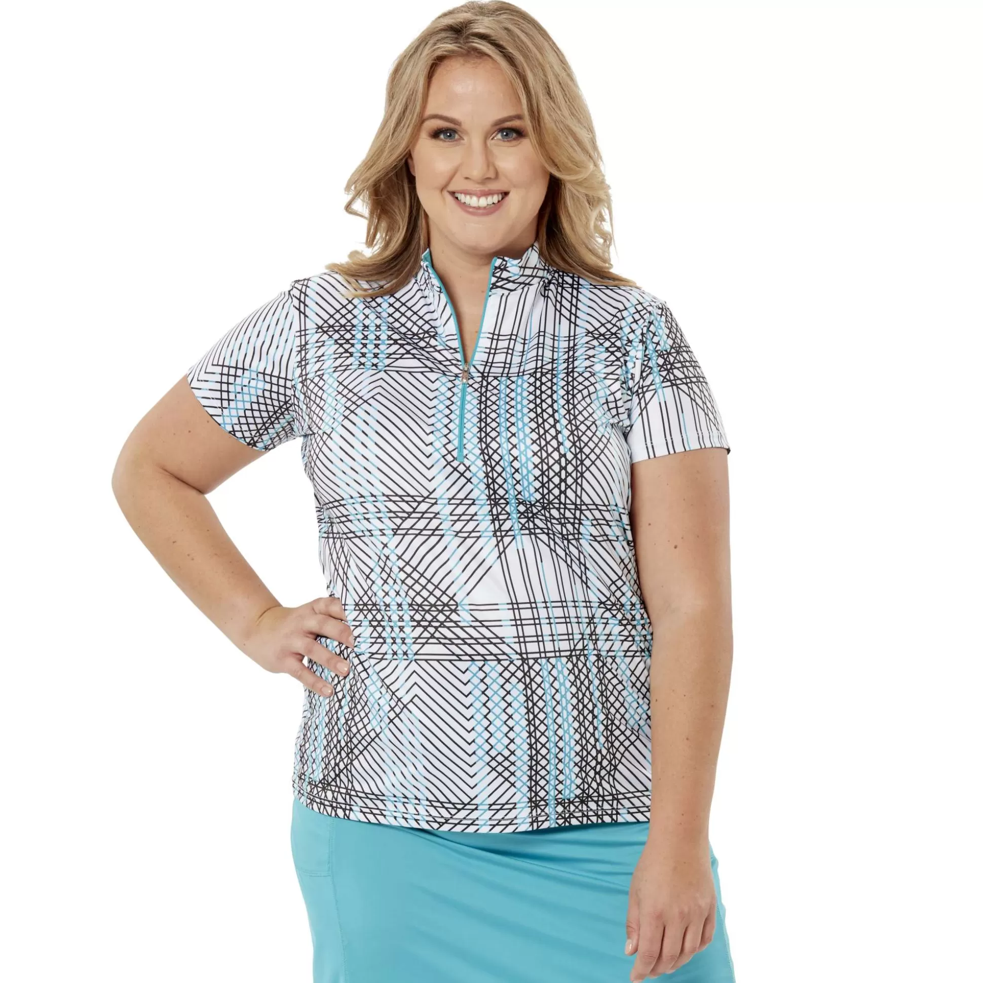 SHORT SLEEVE^Nancy Lopez Glide Short Sleeve Polo Plus Teal/White Multi