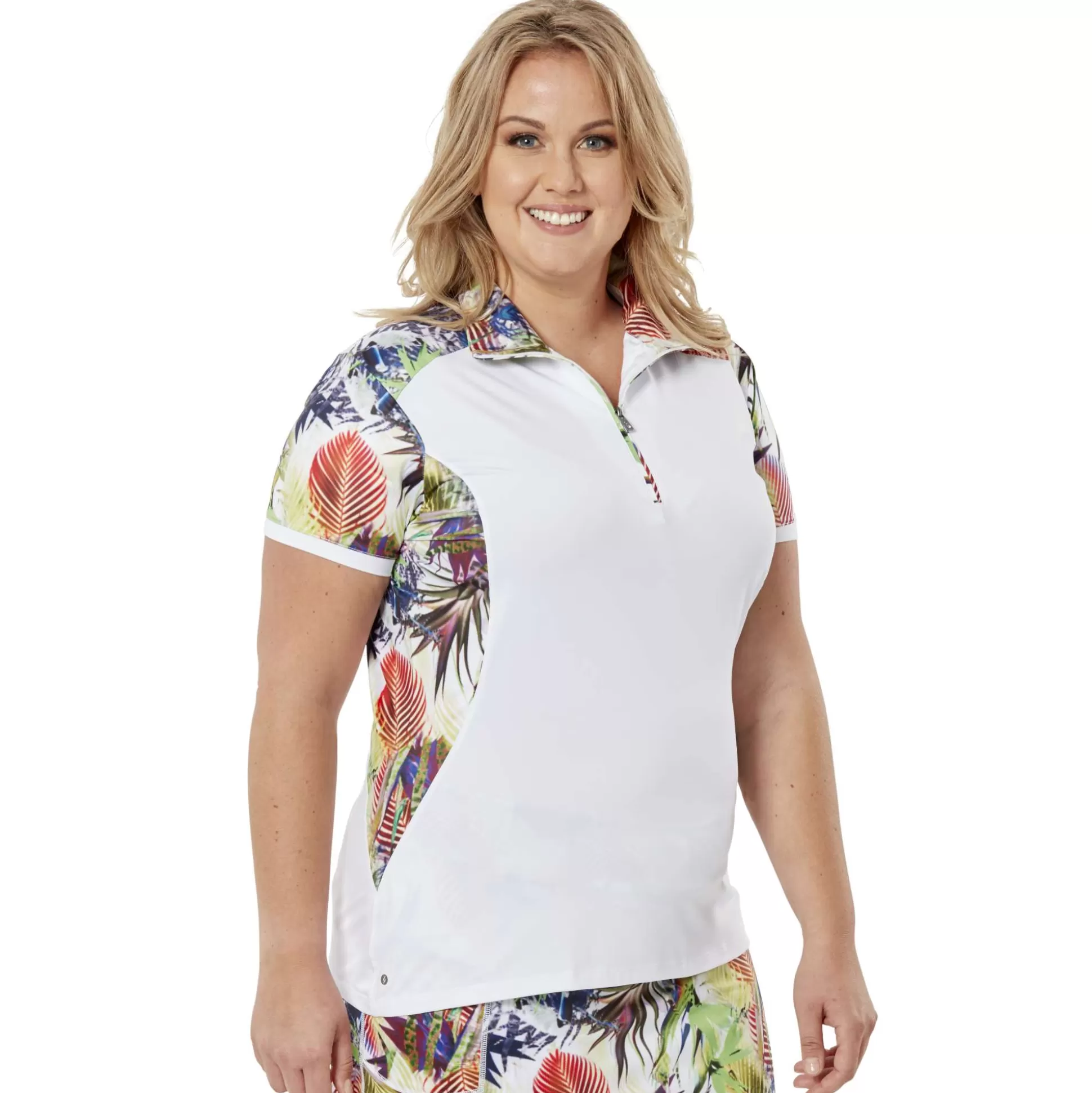 SHORT SLEEVE^Nancy Lopez Paradise Short Sleeve Polo Plus White Multi